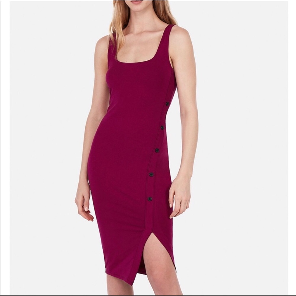 NWT Express Asymmetrical Button Bodycon Midi Dress